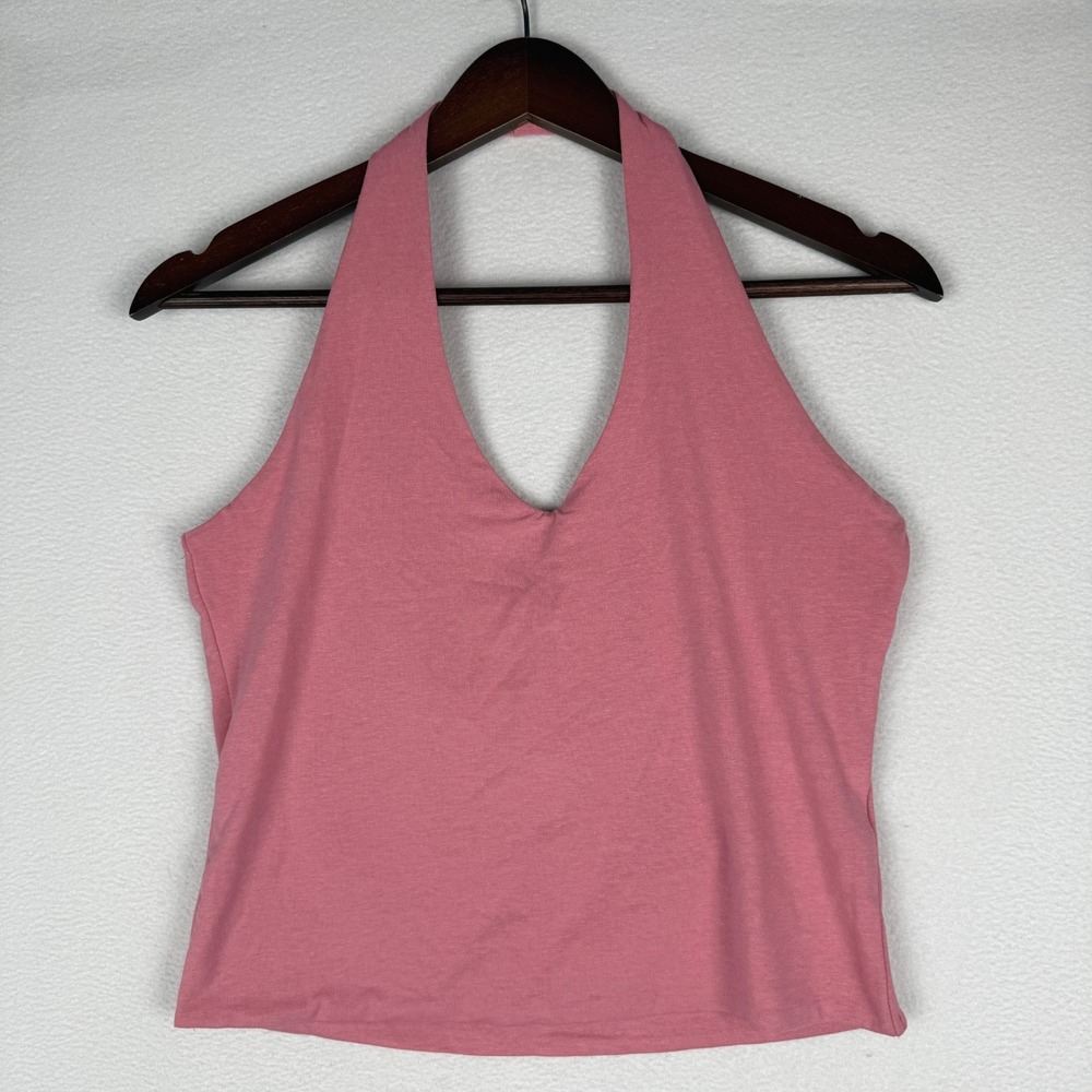NWT Cotton On All Day V Neck Halter Top Womens Large Prairie Pink Cotton Blend
